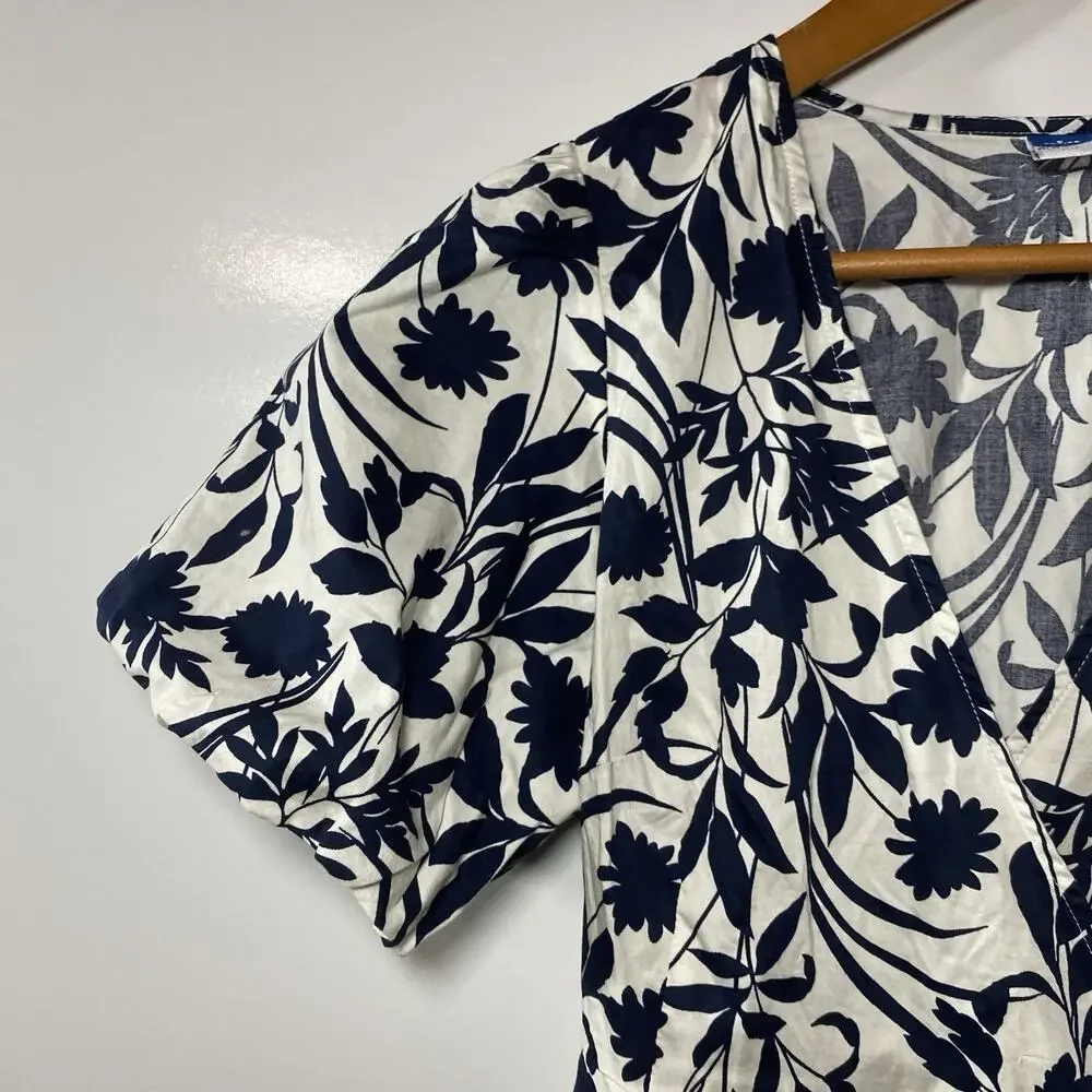 Old Navy Waist Defined Floral Puff Sleeve Tie-Wrap Blouse Small Petite Cottage